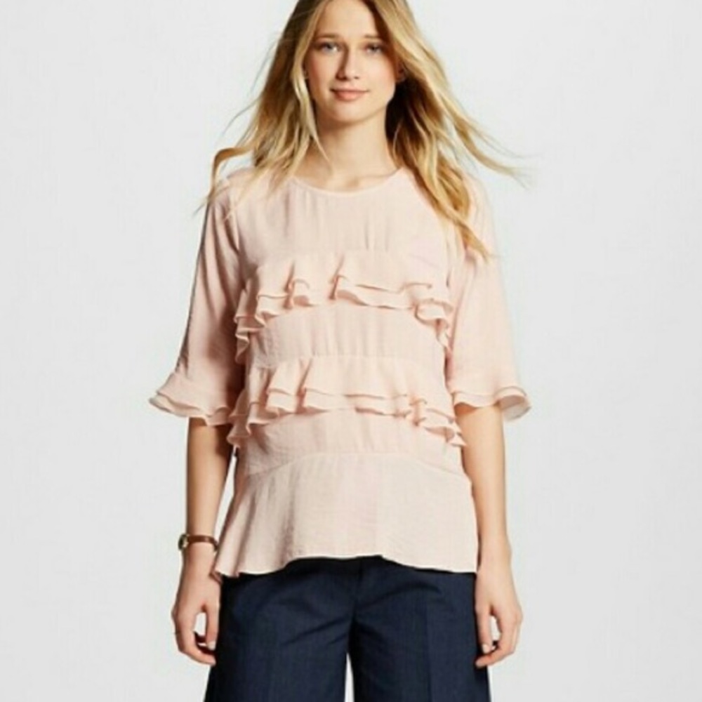 Who What Wear Dusty‎ pink ruffle blouse, Size S